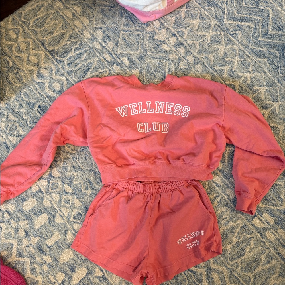 Wellness Club Pink Sweatshirt and Shorts Set
